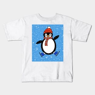 WHITE Christmas Penguin. Kids T-Shirt